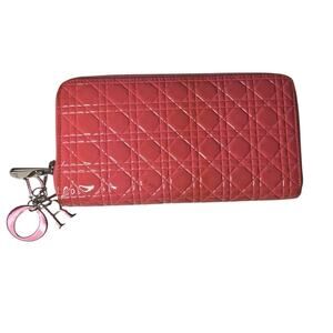 Dior Pink Patent Leather Cannage Quilted Zip Around Wallet 2016